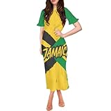 Motifs fins : motif traditionnel jamaïcain avec manches courtes et col rond. Notre robe d'inspiration jamaïcaine se distingue par des imprimés de drapeau jamaïcain et un lion rasta, des éléments de design élégants qui respirent la tradition et la sophistication.