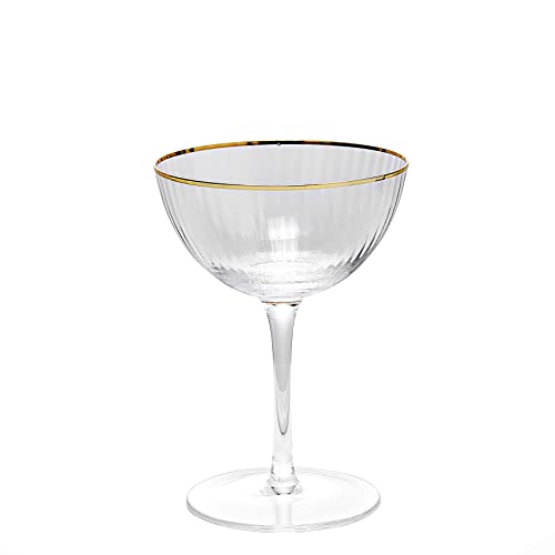 The Wine Savant Gold Rim Glasses 6 Oz, Set Of 4 Gold Rim Classic Manhattan Glasses For Martini, Cocktails, Champagne, Water & Wine - Classic Coupes Gilded Rimed, Crystal With Stems, Coupe #TOP6
