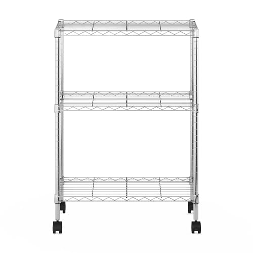 Furinno Wayar 3-Tier Metal Storage Shelf Rack Cart with Casters, 23 x 13 x 30, Stainless Steel - image 3