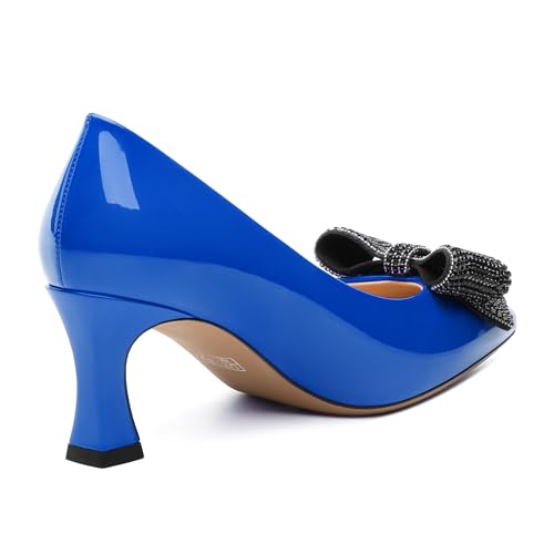 Image of Heels for Women Closed Patent Pointed Toe Bow Pumps Slip on Kitten Low Heels Wedding Party Dress Office Shoes 2.5Inch
