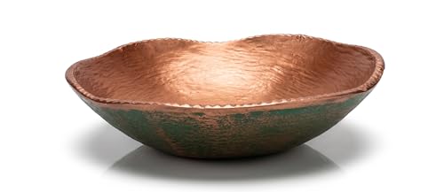 ANDALUCA Rustic Decorative Cast Metal Round Bowl 10 inch Copper Patina (Copper Turquoise)