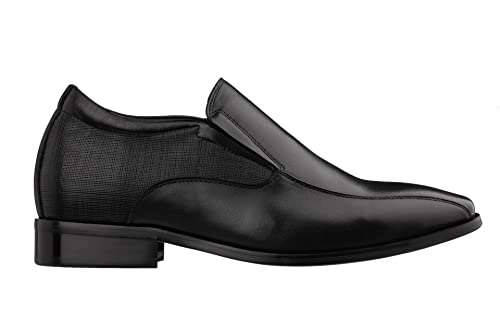 TOTO Men's Invisible Height Increasing Elevator Shoes - Black Leather Slip-on Formal Dress Loafers- 2.2 Inches Taller - Y6361 - Size 9.5 D(M) US2