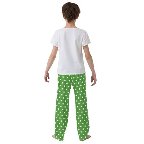 ZZXXB Green and White Polka Dot Boys Long Pants Soft Trousers Elastic Waist Kids Lounge Bottoms with Pockets S-XL3