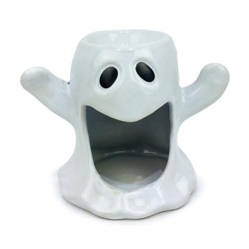 Quemador de esencias de cerámica para aceites Esenciales y Cera perfumada Wax Melts – Fantasma Blanco, Adorno y decoración para Halloween y Fiestas temáticas