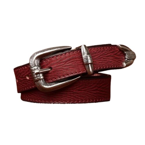 Women Embossed Stitching Skinny Belt,Engraved Floral Silver Buckle,2.4cm Wide Thin Leather Strap for Jeans Pants