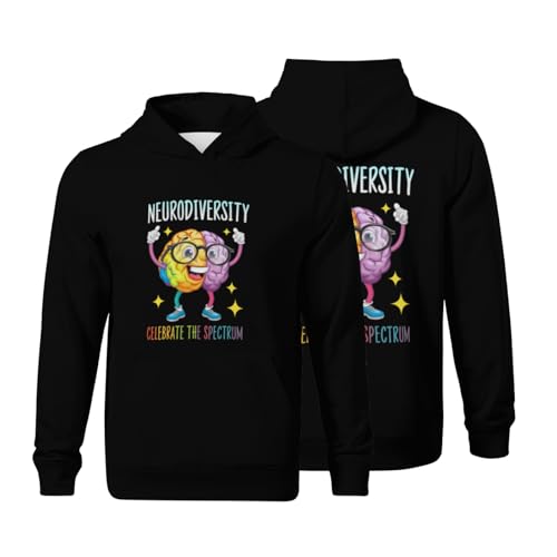 Kids Neurodiversity Brain Autism Awareness Retro Boys Girls Lightweight Kangaroo Pocket Hoodies