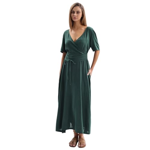Robe décontractée lin mélangé légère pour masquer les rondeurs d'été