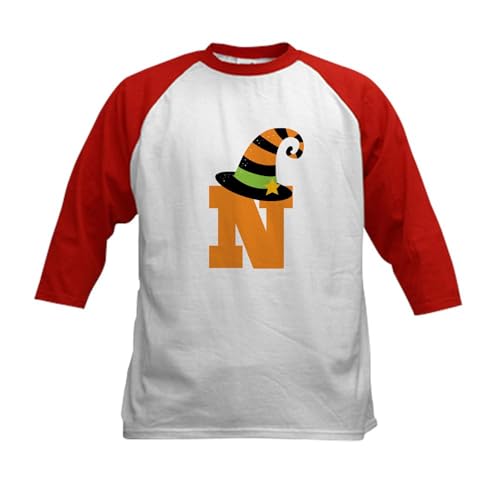 CafePress Halloween Letter N Witch Monogram Kids Baseball Je Kids Cotton Baseball Jersey, 3/4 Raglan Sleeve Shirt Red/White