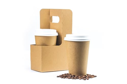 2 Cup Kraft Cardboard Beverage Carrier (Pack of 10) - Durable Drink Carriers for Hot or Cold Beverages - Perfect for Party Favors, Gift Baskets, Food Delivery Service, Door Dash, Uber Eats
