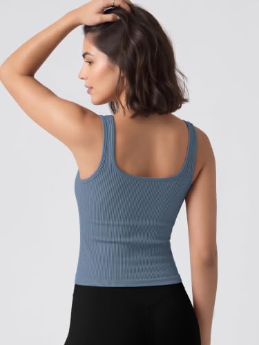 Image of ODODOS 3-Pack Seamless Square Neck Crop Tank for Women Ribbed Knit Soft Low Back Cropped Tops
