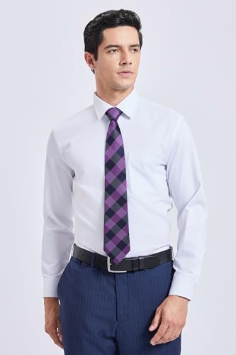 Image of HISDERN Ties for Men Formal Business Plaid Checked Mens Ties and Pocket Square Set Classic Wedding Necktie Handkerchief