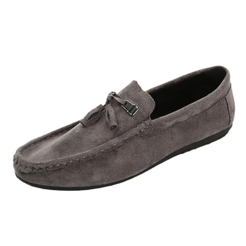 Lightweight Casual Slip-on Loafers Shoes for Men Round Toe Suede Vamp with Tassel Flat Heel Slip Resistant