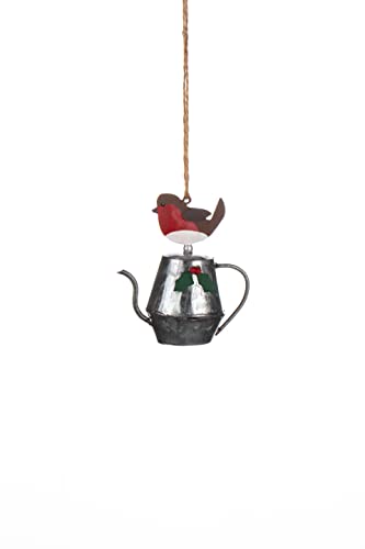 Shoeless Joe Robin Teapot Christmas Tree Ornament, Metal & Ceramic, Christmas