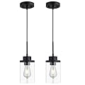 DALIVOL Modern Black Farmhouse Clear Glass Cylinder Pendant Light Fixture, Single Hanging Pendant Lighting for Kitchen Island, Dining Room, Foyer & Hallway(2 Packs)