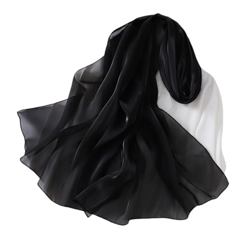 AHTCPO Pure Silk Scarf, Functional Women Long Lightweight Scarf Head Wrap Scarf(Black)