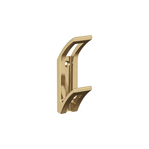 Image of Amerock Avid Double Prong Champagne Bronze Wall-Mounted Hook | Decorative wall hook in durable zinc construction for coats, hats, bags, towels, and everyday organization