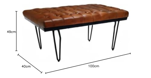 BOX And Tree | Lederbank 100 x 49 x 40 cm Retro-Stil | Fellbank Braun | Kleine Leder-Bett mit Metallfüßen (Leder)
