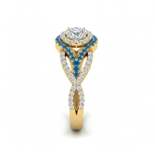 Image of Choose Your Gemstone Round Twisted Pave Double Halo Diamond CZ Ring Yellow Gold Plated Round Shape Double Halo Engagement Ring for Women, and Ladies US Size 4 to 12