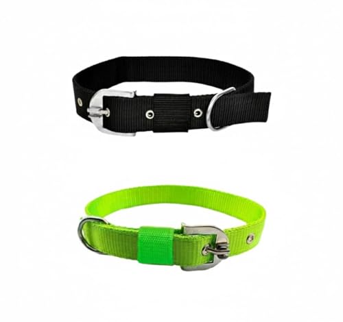 Image of Comfort Fit & Durable Nylon Dog Collar Combo Set - Safe & Adjustable Pet Collars-(Pack of 2) (Black & Green)