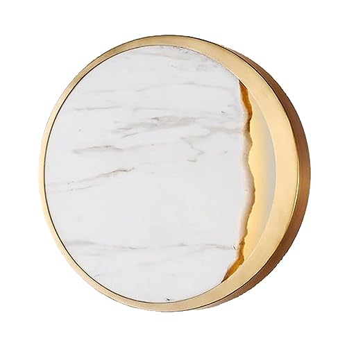 Applique murale ronde industrielle vintage LED or et marbre couloir