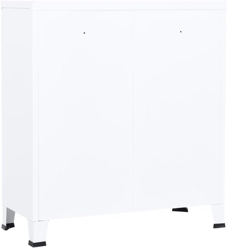 White Steel Storage Chest Rectangular Medium Size with Adjustable Shelves Durable Metal Storage Box for Living Room Bedroom Multifunctional Organizer