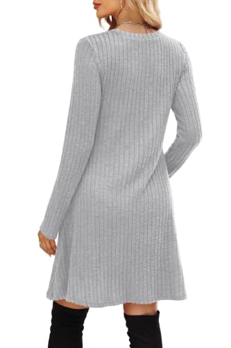Image of OFEEFAN Long Sleeve Dress for Women Crew Neck Empire Waist Tunic Dress with Pockets