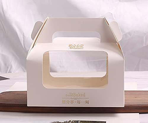 10pcs Swiss Roll Baking Cake Packaging Portable Western Cake Cheese Box Mousse Long Gold Stamping Box Baby Shower Part (9x16.3x10cm1,10pcs One Pack)