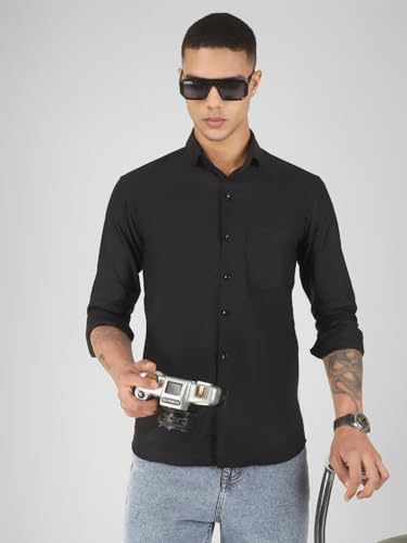 Image of Mens Cotton Lycra Full Sleeve Slim Fit Semi-Formal Shirt | Textured Pattern | Curved Hem