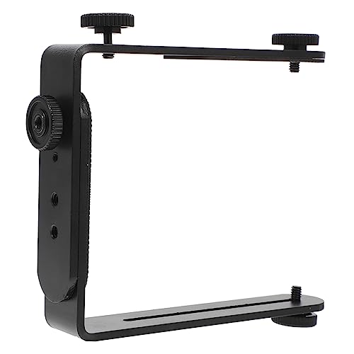 KONTONTY Double L-Bracket Flashlight Mount Flash Light Camera Lamp Base Flashlight Holder Camera Tripod Mount Tripod DSLR Camcorder Speedlight Bracket Camera Tripod Stand Black Metal