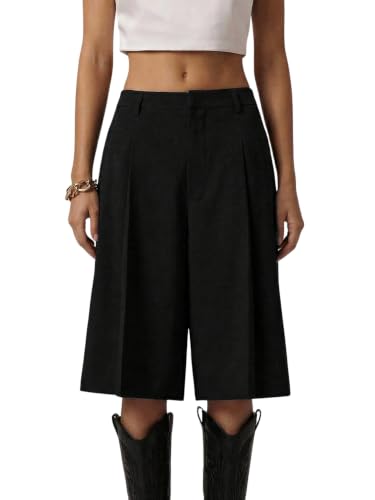 Milumia Women's Dressy Casual Wide Leg Bermuda Shorts Pleated Dress Shorts
