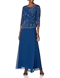 J Kara Women's Petite 3/4 Floral Beaded Pop Over Gown, Cobalt Multi, 16P