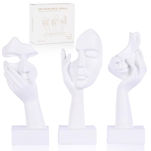 oliruim Lot de 3 Petites Statues de penseur – Figurines Blanches abstraites pour décoration d'intérieur, Appartement, bibliothèque, étagère Flottante,...
