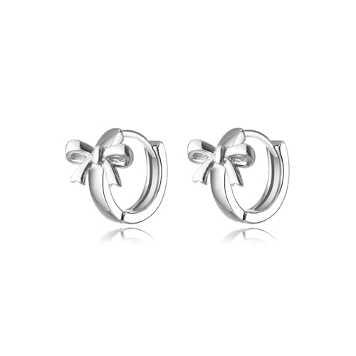 Bow Huggie Hoop Earrings, Small Silver Hoop Earrings, Silver