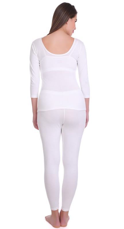 Selfcare Women Solid Cotton Blend Round Neck White Thermal Set (SW0549-XL) 2