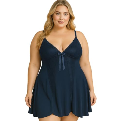 Camisola Plus Size Roupa de Dormir Verão Fresquinha Bia (MARINHO, 48/50)
