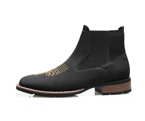 Image of Santimon Men's Square Toe Chelsea Boots, Ankle High, Slip-On, Anti-Slip Dress Casual Outdoor Boots
