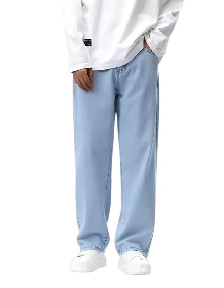 Indivane Men Ice Blue Baggy Fit Denim Jeans | Regular Fit Mid-Rise Stretchable Jeans-picture-26