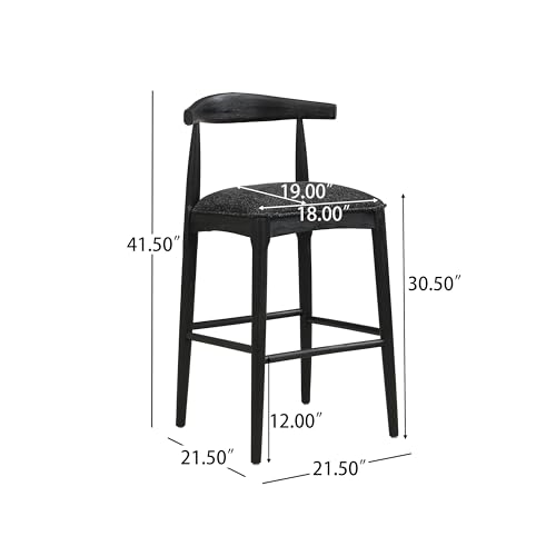 Christopher Knight Home Nami Butaco de Barra de Madera de 30.5'', Set de 2, Butaco Tapizado en Tela con Respaldo Curvo, Taburete de Cocina con Patas Delgadas en Taper y Reposapiés, Negro miniatura 2