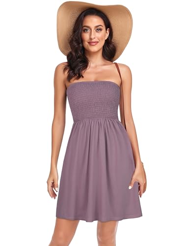 Image of Summer Dress for Women Beach Boho Strapless Cover Ups Off Shoulder Floral Sundresses
