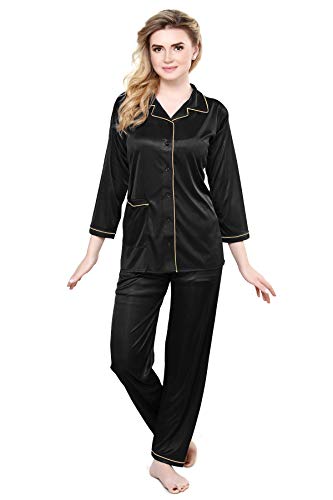 TIGYWIGY Women's Satin Plain/Solid Top and Pyjama Set Pack of 1