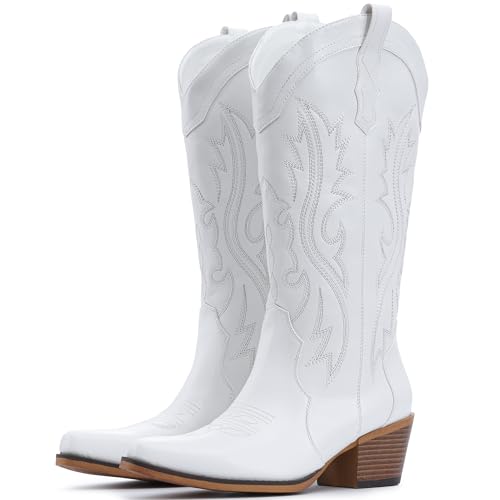Image of IUV Cowboy Boots For Women Western Cowgirl Boots with Chunky Heel Mid Calf Snip Toe Ideal for low insteps