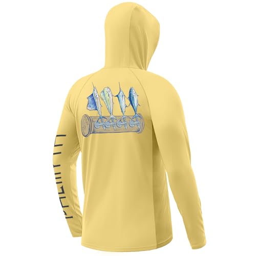 Opiniones y reviews de Ropa de Pesca los más recomendados. 44 Palmyth - Camisas de pesca para hombre de manga larga UPF 50+ con protección solar y protección solar para el cuello con ventilación UV, Amarillo/Roscado, Large