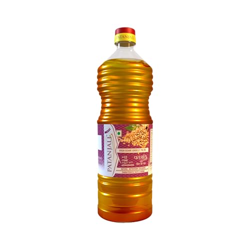 Image of Patanjali Pure Sesame Til Oil 1L - Cold Pressed Natural Edible Cooking & Massage Til Oil | 100% Pure | No Additives | 100% Vegetarian | For Cooking & Frying Use (Pack of 3)
