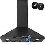 FIREGAS Hotte noire, 900 CFM, Hotte de protection murale 30 inch, Hotte de cuisine en acier inoxydable, Convertible en ductless/ductless, Huche d'évent de poêle, Filtres à baffles, LED Lumières, gestuelle & Contrôles tactiles