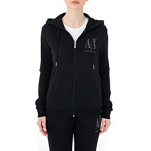 ARMANI EXCHANGE Felpa Cappuccio e Zip, Nero, M Donna