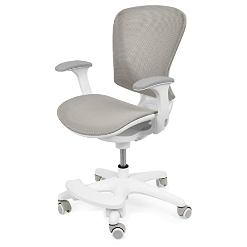 Spacetronik Silla de Escritorio Infantil, Silla Giratoria con Reposapiés para Niños 5-14 Años, Silla Ergonómica de Estudio con Respaldo y Asiento Ajustables, Altura 42-49,5 cm, Cremoso