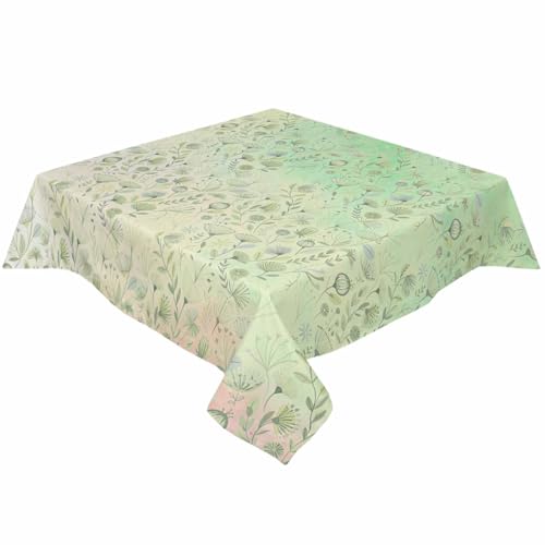 BOBOWUNY Green Yellow Ombre Square/Round Tablecloths 52x52, Spring Floral Summer
