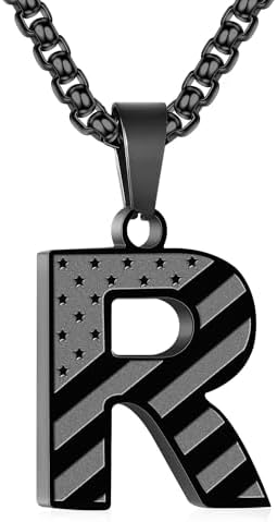 Zocomi Initial Necklace Gifts for Men Boys, Stainless Steel American Flag Pendant Jewelry, Christmas Gifts Ideas Stocking Stuffers for Kids Teen Boys