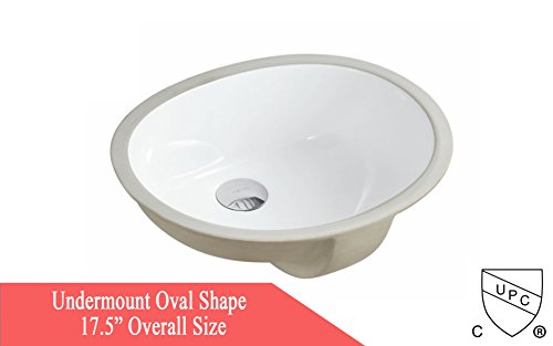 Kingsman 17.5 Inch Durable Oval Undermount Vitreous Ceramic Lavatory Vanity Bathroom Sink - Pure White (17.5 Inch) #TOP1
