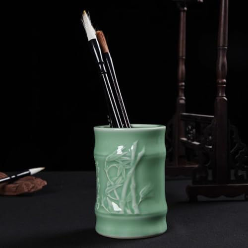 Pot à crayons rond en céramique vert céladon de 12,5 cm pour bureau - 3